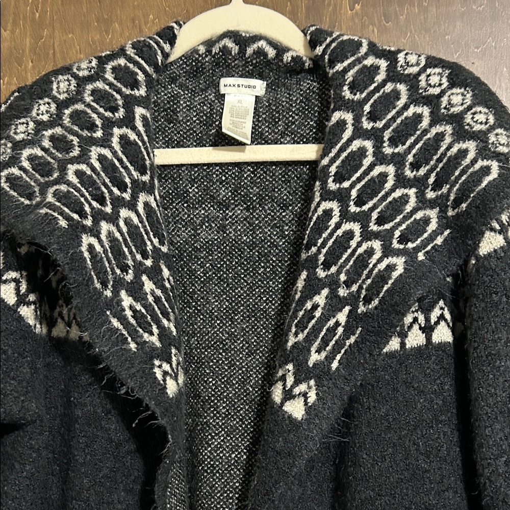 Max Studio  Cozy Black Charcoal Patterned Open-Front Women's Cardigan Sweater XL - Picture 3 of 10